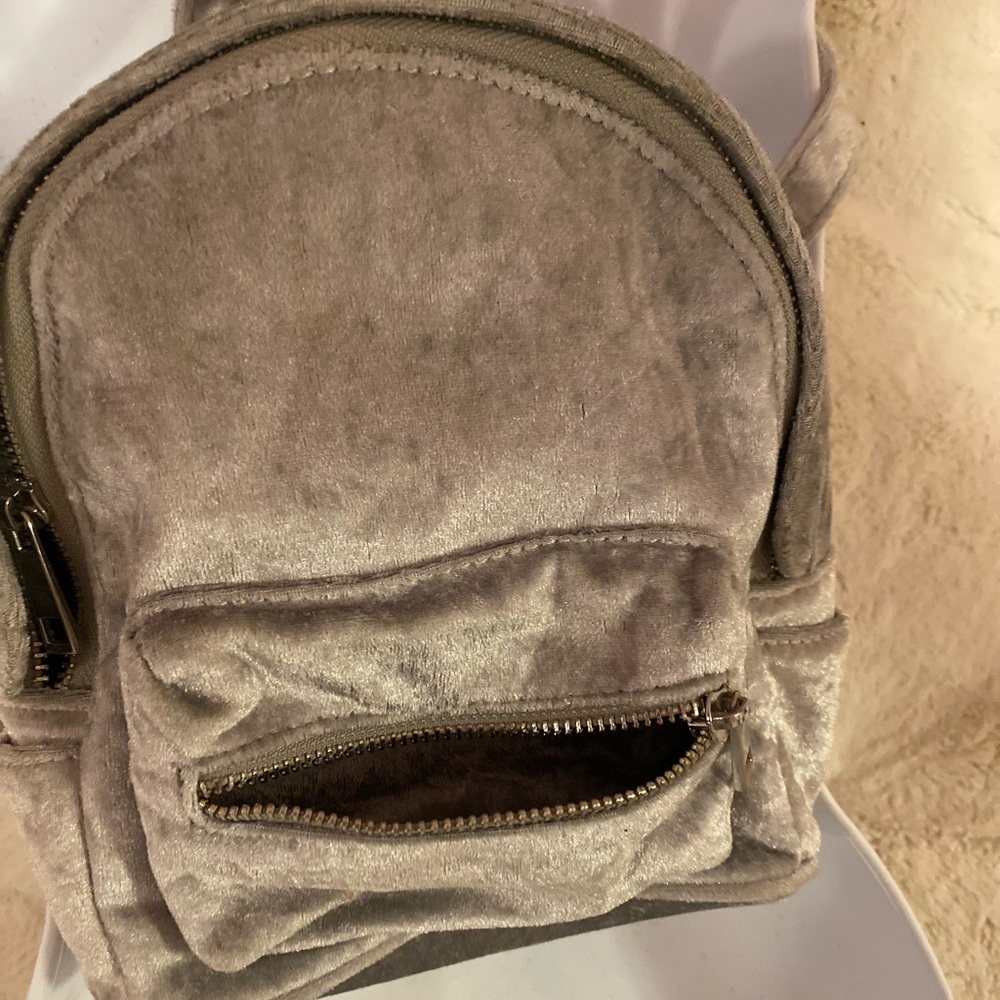 Mini Gray Velvet Backpack - Picture 2 of 7